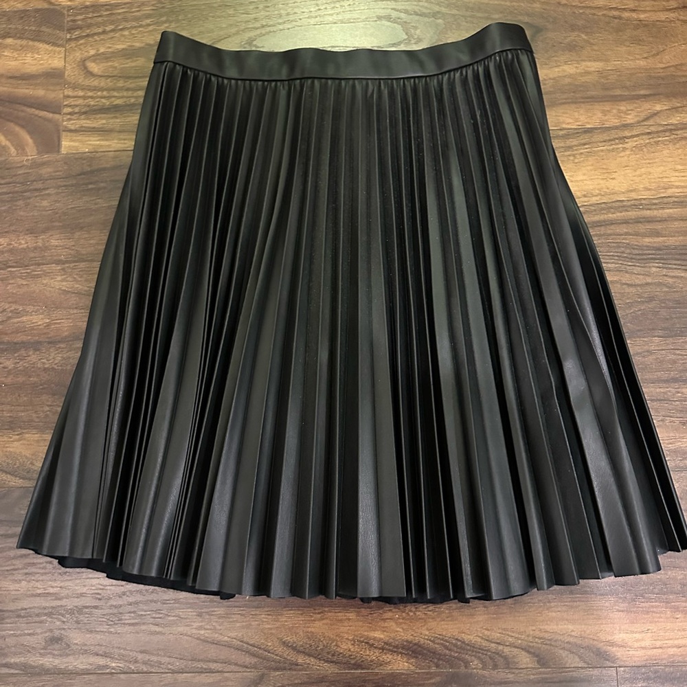 French Connection Faux Leather Black Pleated Skirt